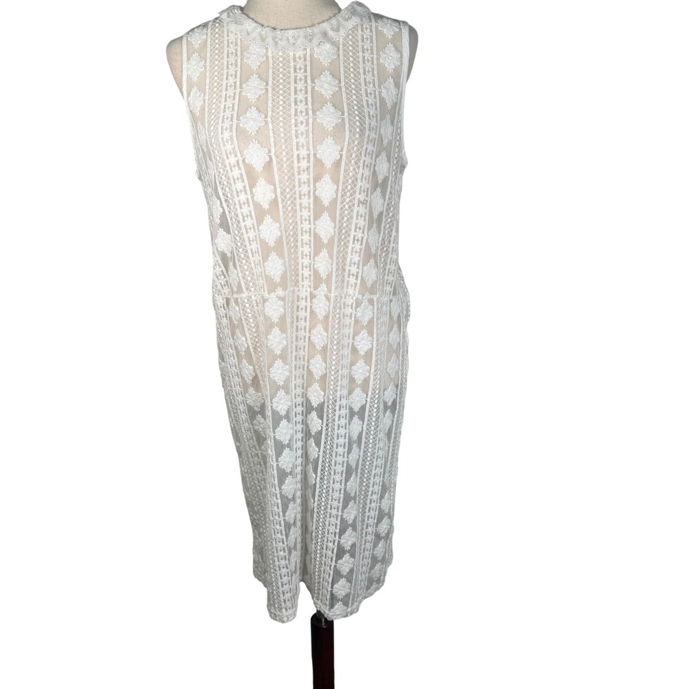 POL Lace Dress Womens L White Cotton Blend Boho‎ Cottagecore Sheer sorority rush